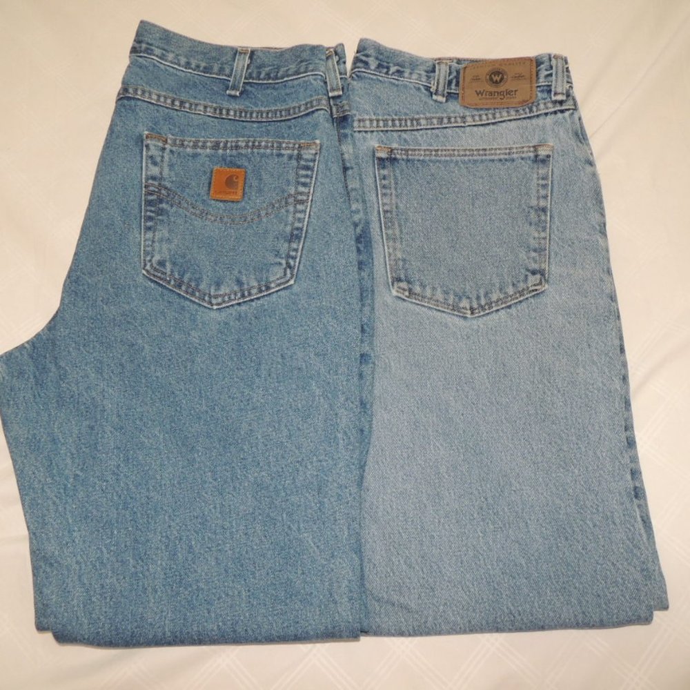 LOT OF 2 CARHARTT & WRANGLER Denim Jeans Sz. 35x32